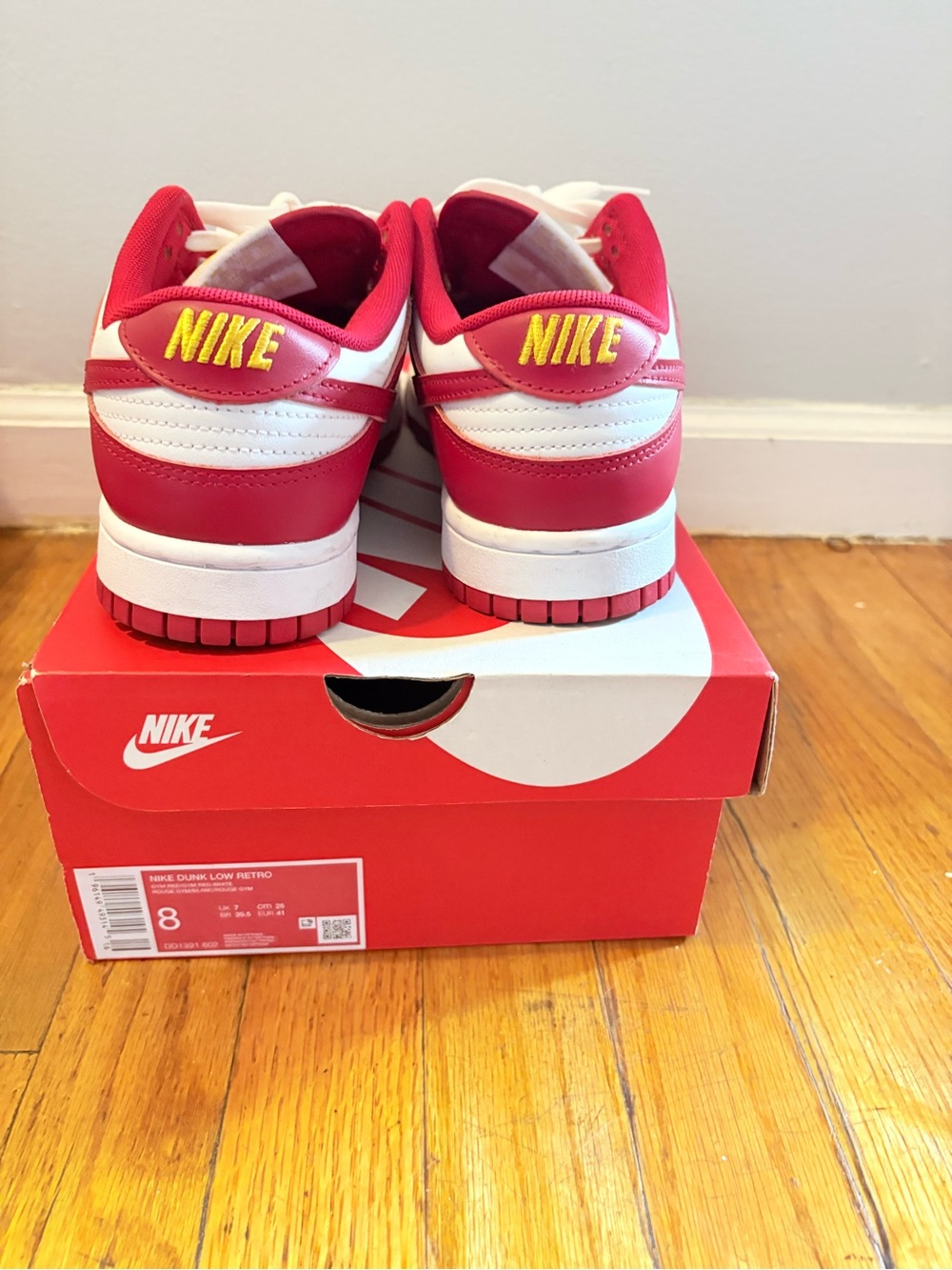 Nike dunk Red and White Low-Top Sneakers with Yellow Logo